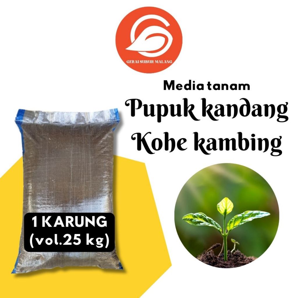 GERAI SUBUR MALANG Pupuk Kandang Kambing Fermentasi 1 Karung Uk. 25 Kg Netto: 15 Kg / Pupuk Organik