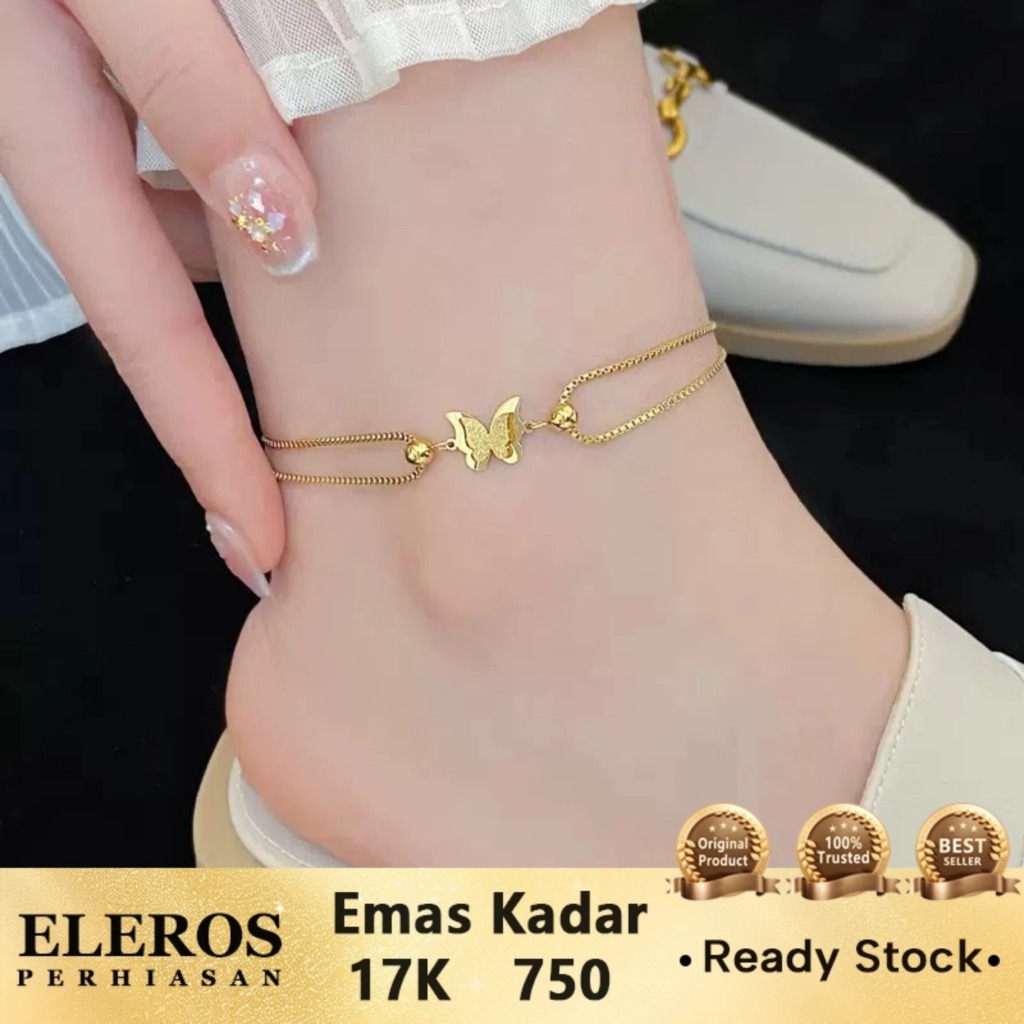 Gelang Kaki Emas Wanita Kupu-Kupu 17k-3.55gr-22+3cm