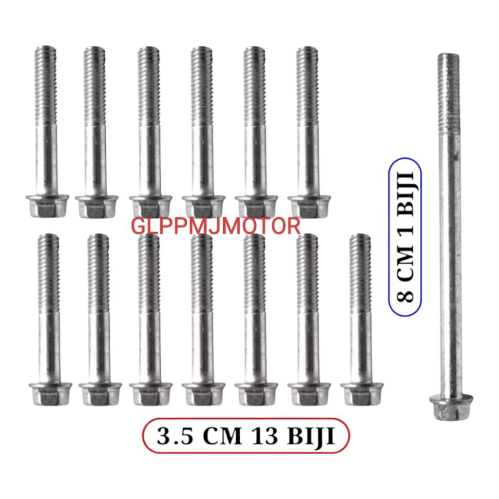 Baut Set Block CVT Bak Tutup Mesin Honda VARIO Techno 110 Karbu Cw Old Lama 14pcs Baud Flange M6 Kun