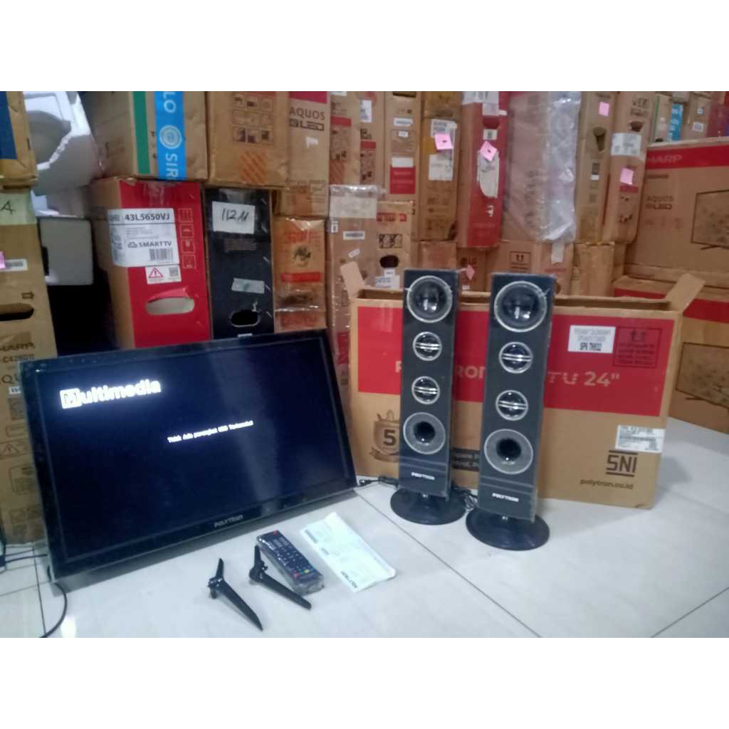 [+Free palet kayu] SECOND SATU SET TV POLYTRON + SPEAKER 24 INCH DIGITAL HD 5428F