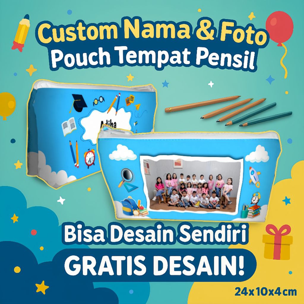 

Custom Nama & Foto GRATIS! Tempat Pensil Pouch – Bisa Desain Sendiri, Hadiah Lucu & Souvenir Murah