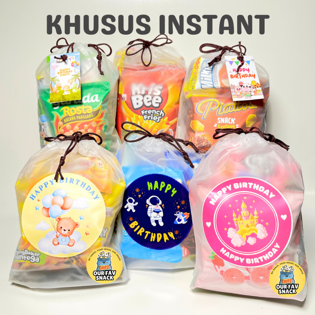 

KHUSUS INSTANT Paket Snack Ulang Tahun Anak Hampers Snack Bingkisan Ulang Tahun Pouch Serut Mini