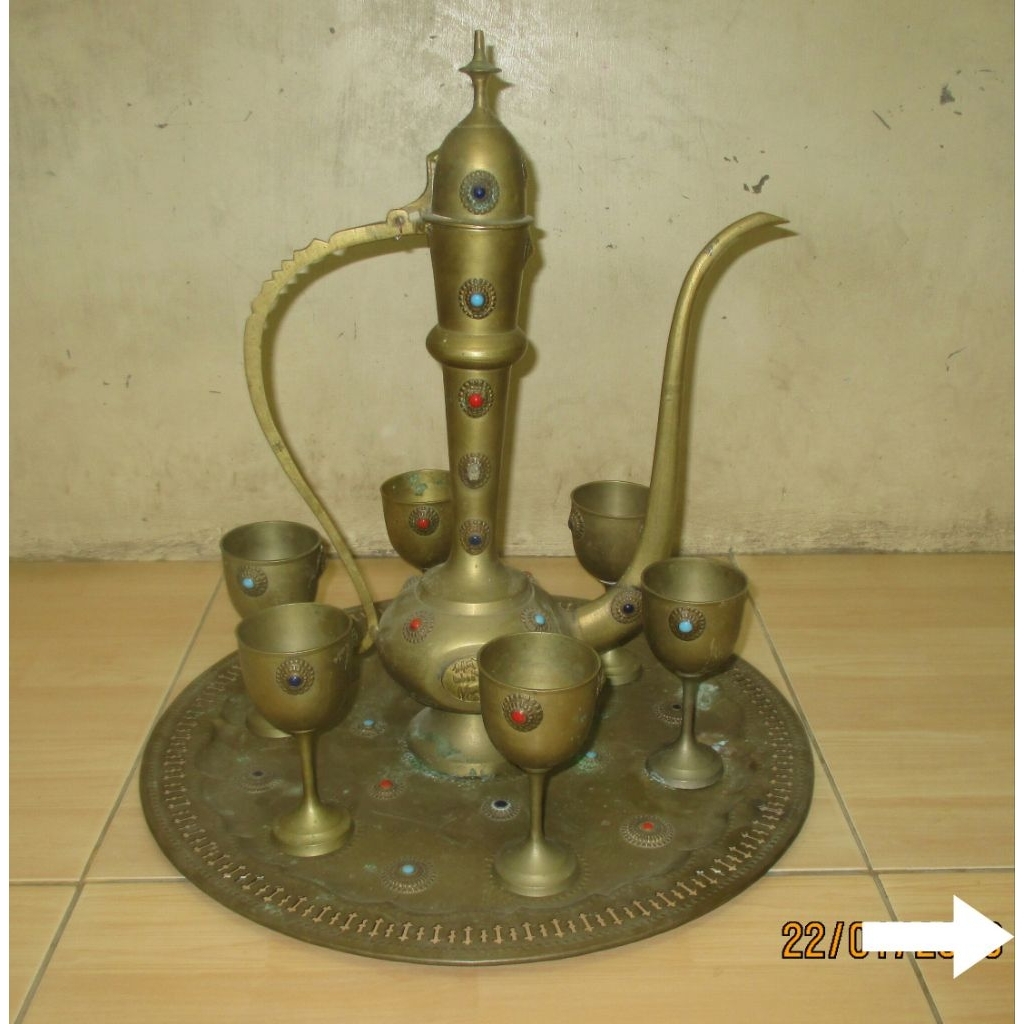 Tea set kuningan antik lawas kuno, nampan teko cangkir