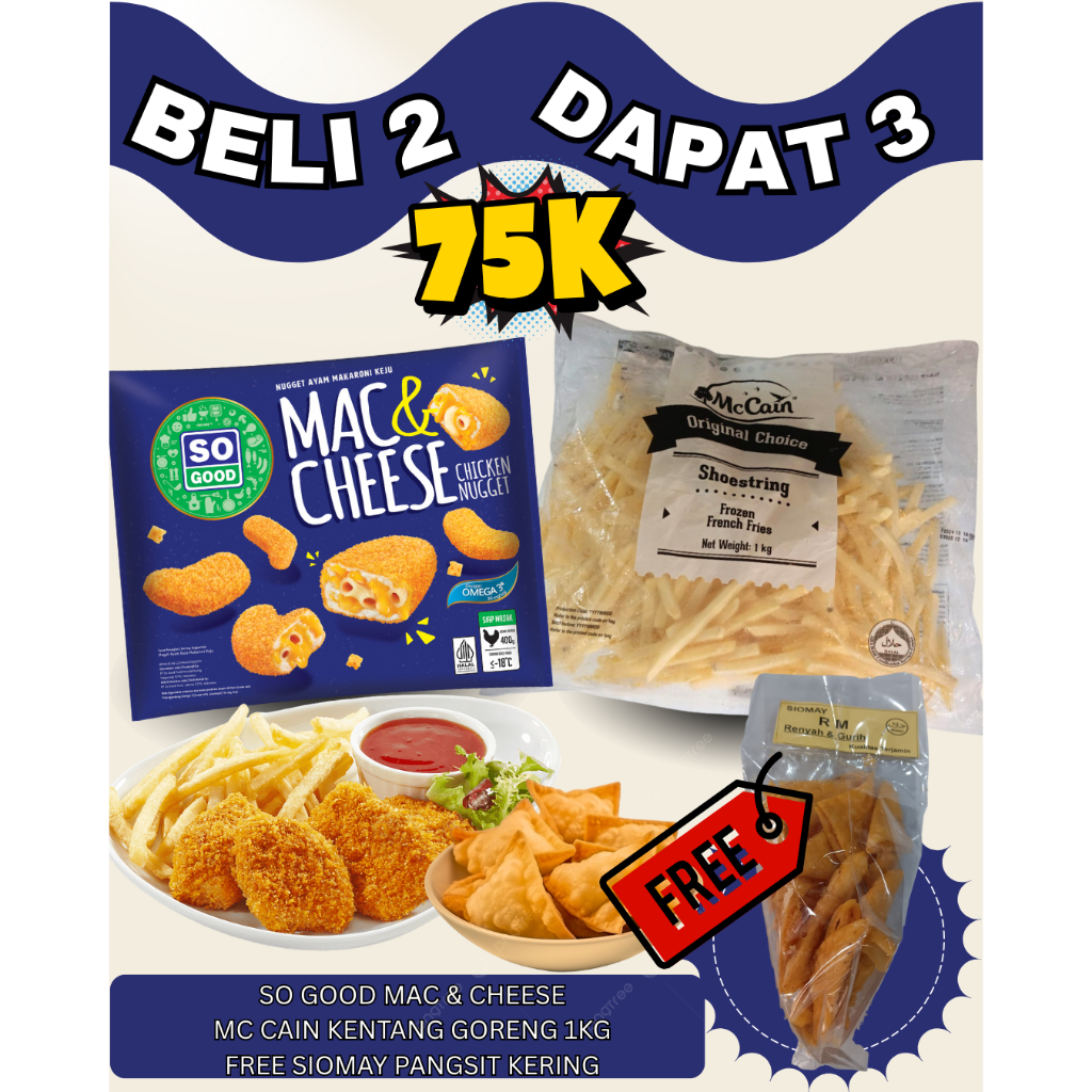 

BELI 2 DAPAT 3 SO GOOD MAC N CHEESE + MC CAIN KENTANG GORENG 1KG FREE SIOMAY PANGSIT KERING