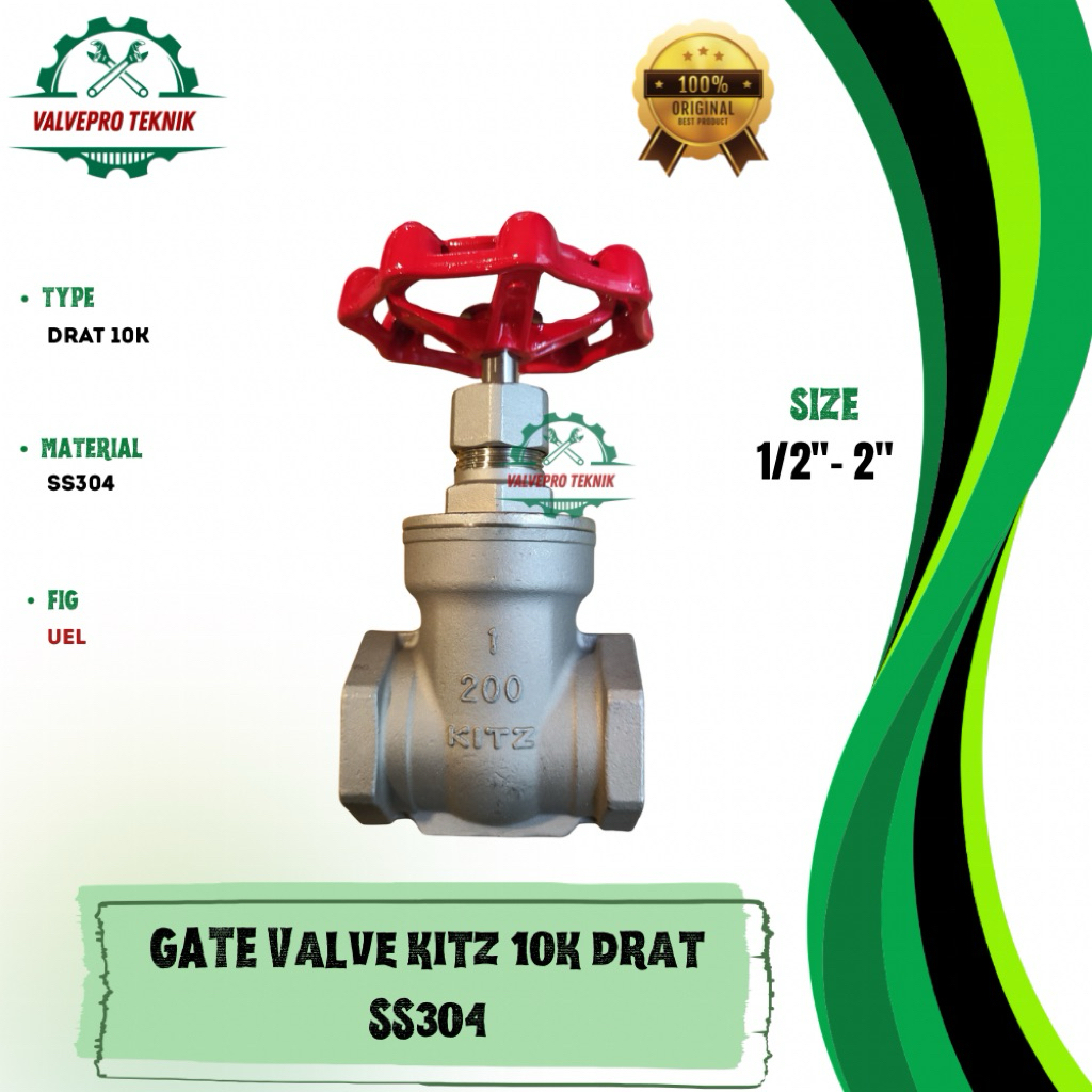 GATE VALVE KITZ 1” INCH DRAT 10K SS304 ORIGINAL