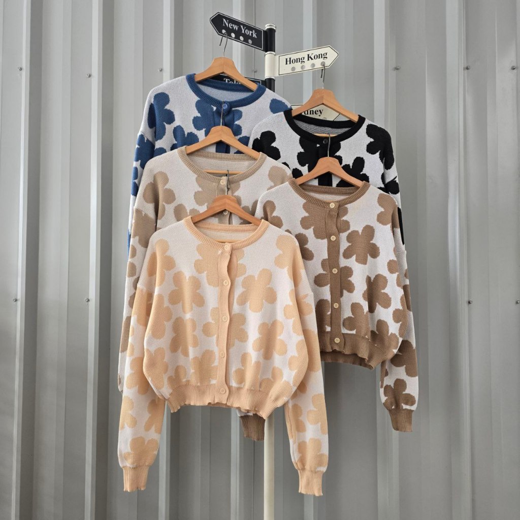 Cardigan Rajut Motif Bunga Besar – Outer Wanita Lucu Korean Style Kekinian
