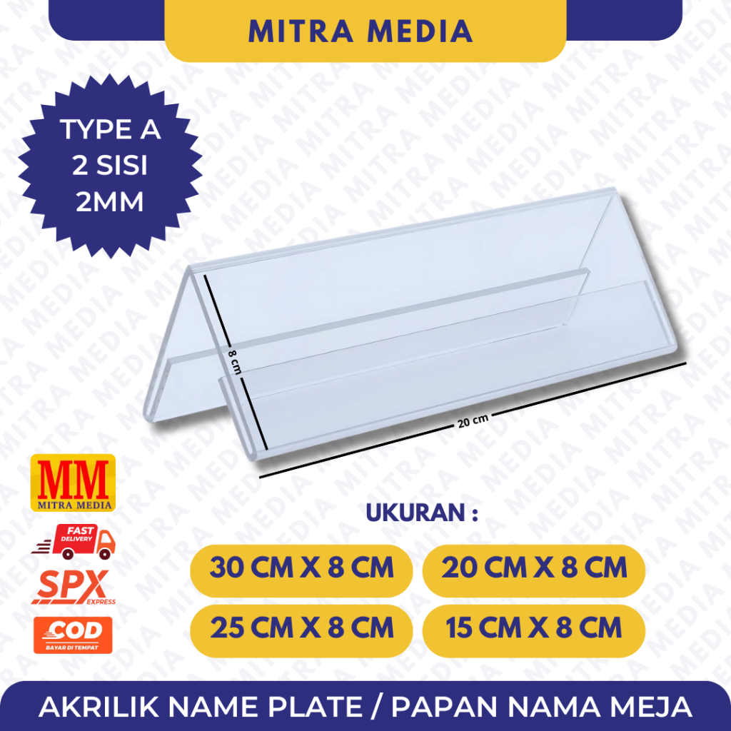 

NAME PLATE HOLDER ACRYLYC / PAPAN NAMA AKRILIK / PAPAN MEJA DISPLAY AKRILIK 20 30 15