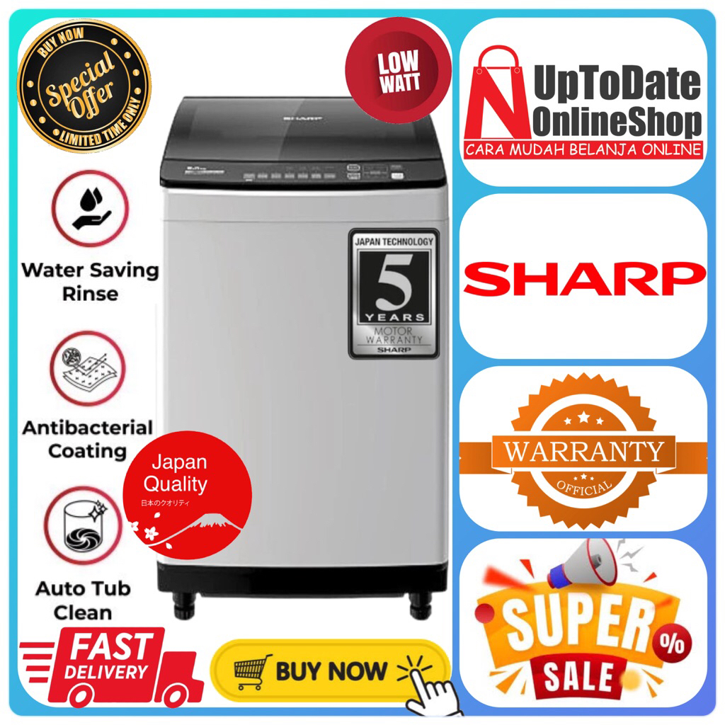 MESIN CUCI SHARP ES-M9000T ESM9000T ES M9000T MESIN CUCI 1 TABUNG 9KG SUPER ANTI BACTERIAL COATING T