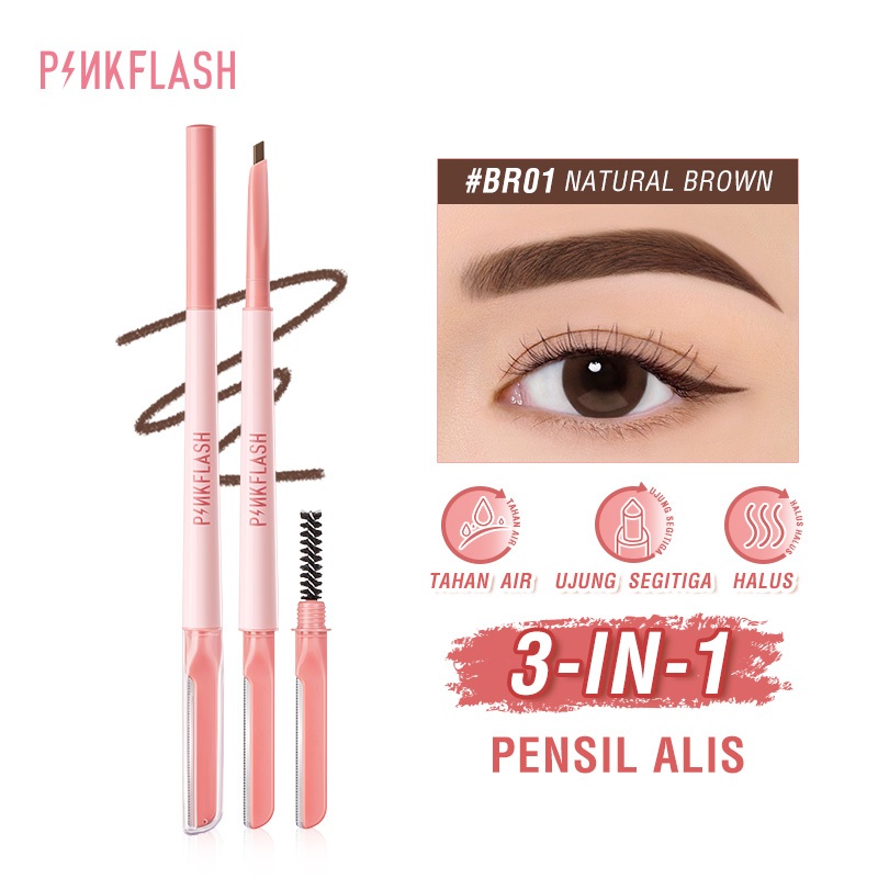 PINKFLASH #PinkDefiner 3-In-1 Multi-use Eyebrow Pencil Teardrop Tip Smooth Stroke Long-lasting Water