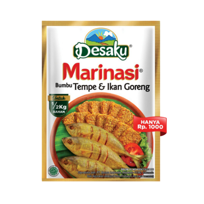 

Desaku Marinasi Tempe, Ikan, Ayam @1 RENTENG 12 pcs / Marinasi Makanan