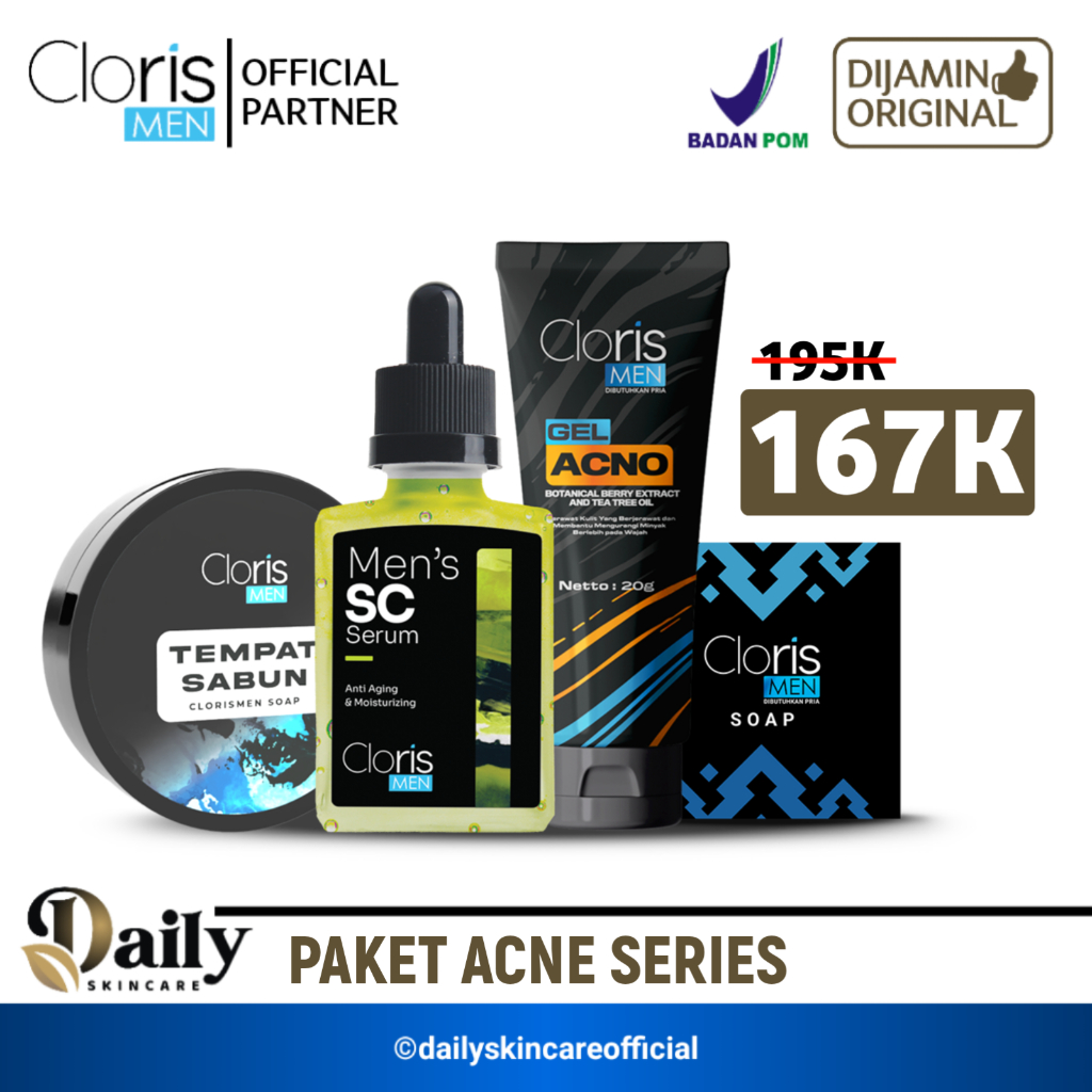 Clorismen ACNE SERIES Paket Skincare Pria Membersihkan Jerawat Komedo dan Bekas Jerawat Bopeng