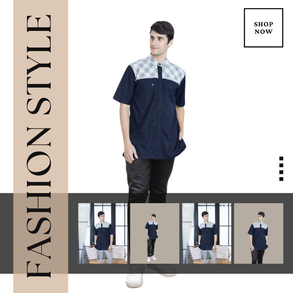 BAJU ATASAN PRIA KEMEJA ETHICA KAHFI 301 DEVINE BLUE / SARIMBIT KELUARGA ETHICA ELFA 302 DEVINE BLUE