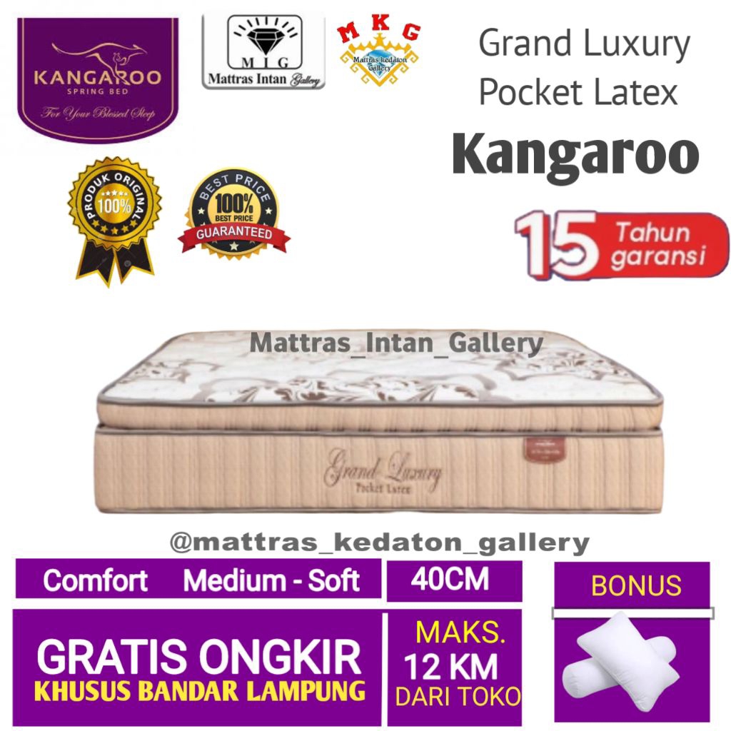 Springbed Kangaroo Grand Luxury Pocket Latex T40cm - kasur spring bed kangaroo spring bed size 160 -