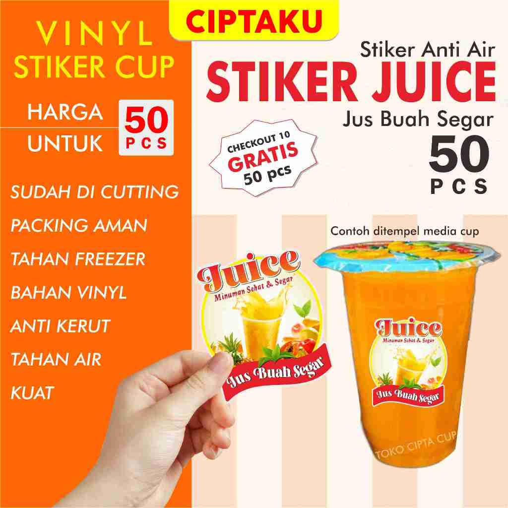 

JUICE buah segar stiker label cup/botol anti air bahan VINYL 50 pcs