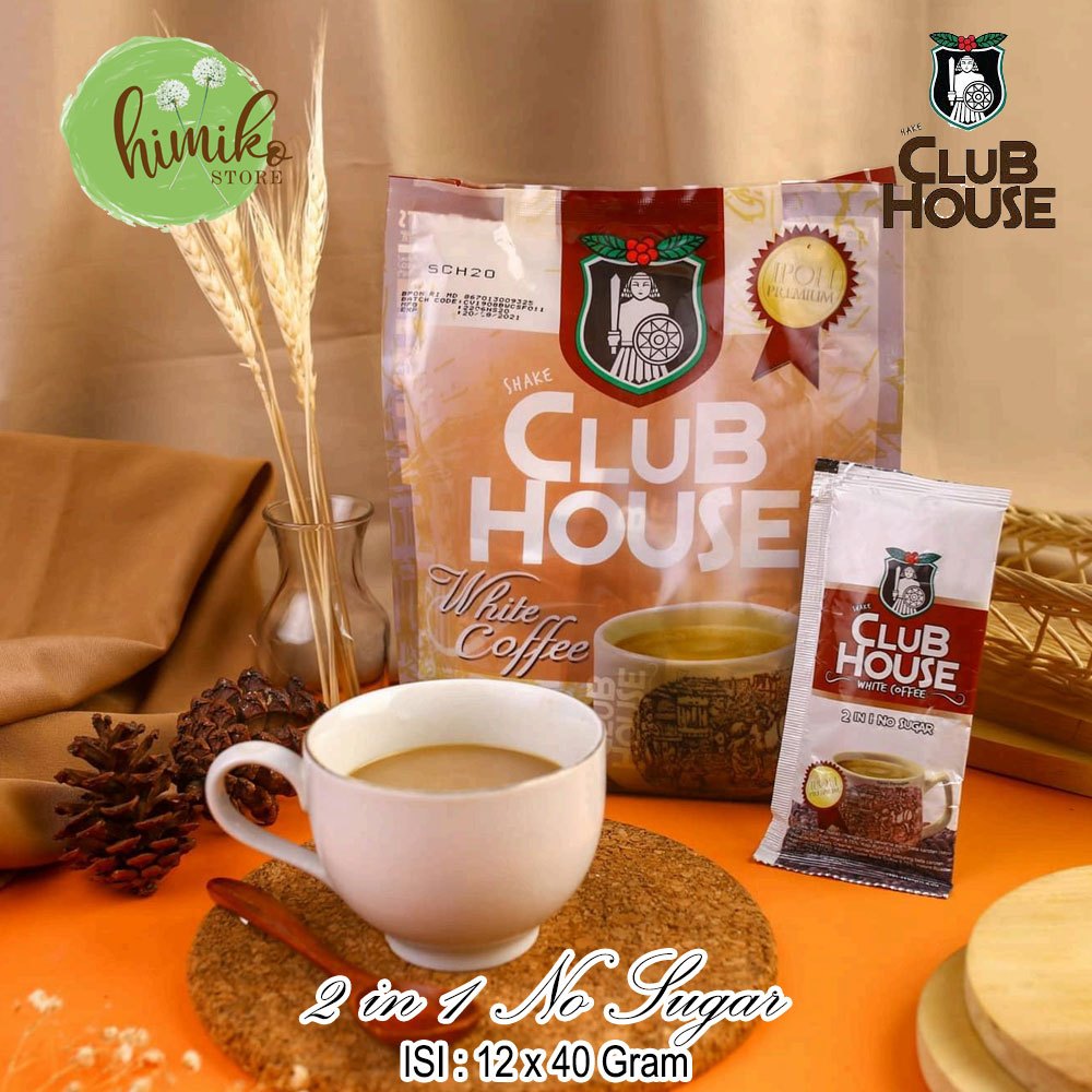 

White Coffe Shake Club House Kopi Putih 2 in 1 Tanpa Gula 12 Sachet x 40 Gram Buatan Malaysia