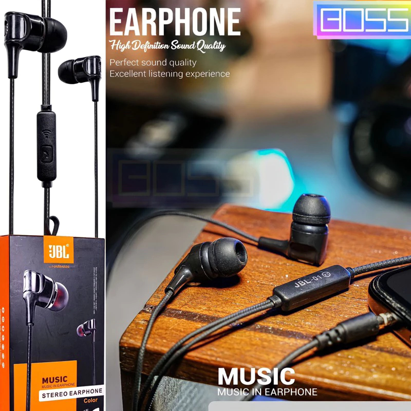 JBL-01 HEADSET EARPHONE POWERFULL BASS STEREO EARPHONE JBL HD SOUND BASS STEREO / Headset Kabel Full