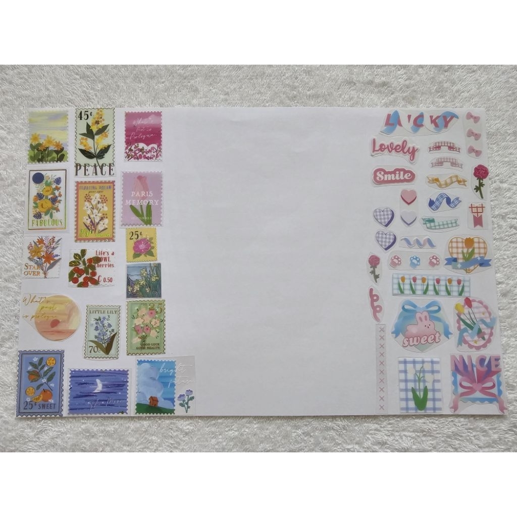 

(Baca Deskripsi) Flower Stamp & Lovely Pink & Blue Transparent Sticker Flakes