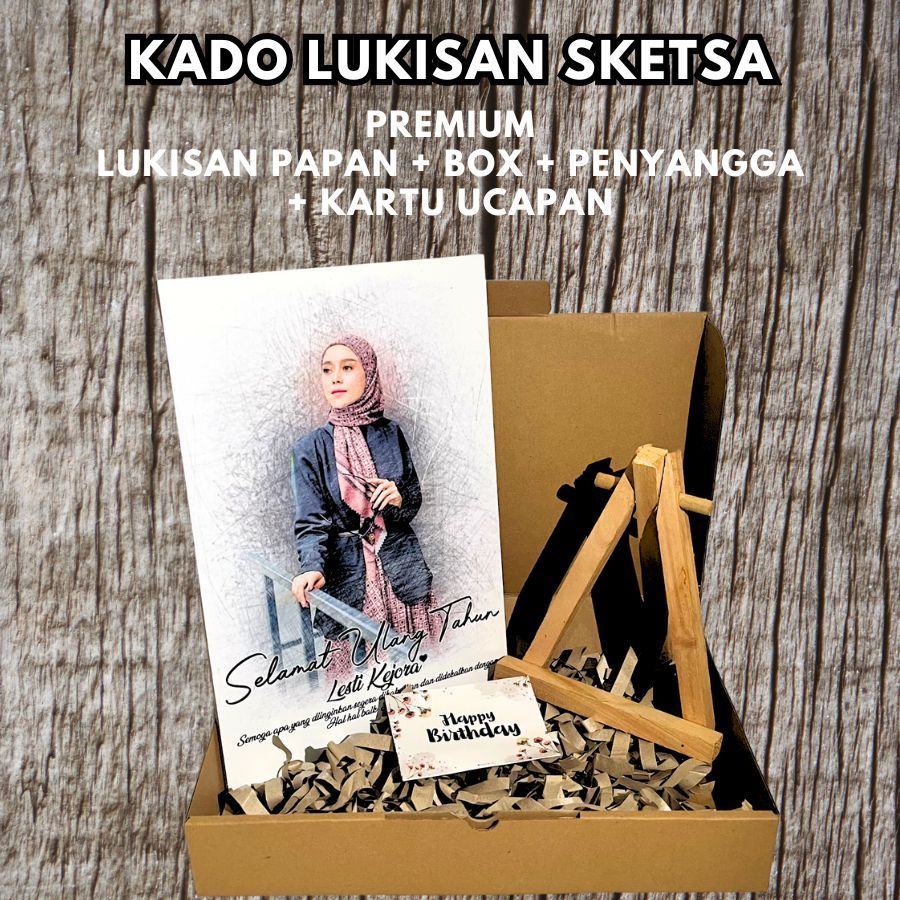 Paket Lengkap Kado | Sketsa Wajah | Cetak Foto | Kado Ulang Tahun Cewek | Lukisan
