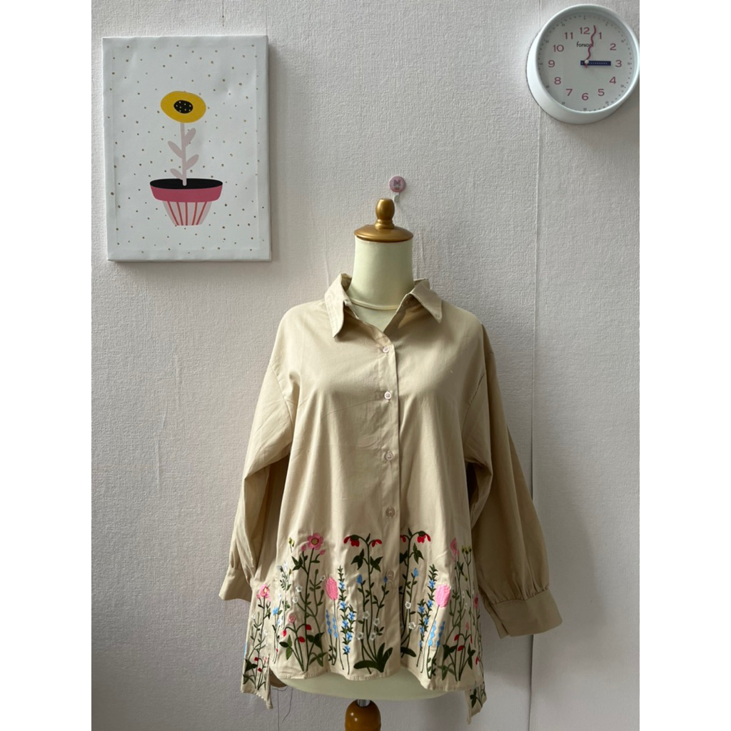 Kemeja Mocca Bordir Bunga Katun Combed