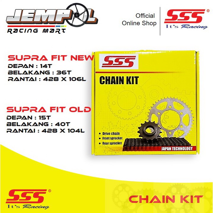 SSS Chain Kit Gear Set Supra Fit New Supra Fit Old Supra100 Gear Depan Belakang Rantai Original SSS