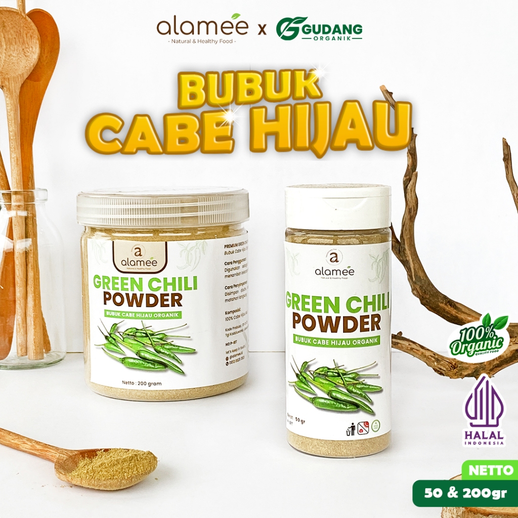 

ALAMEE Bubuk Cabe Hijau Green Chili Seasoning Powder Bumbu Masakan Dapur Murni Tampa Campuran 200gr