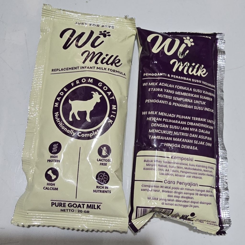 Wi Milk 1saset @20gr  >> terbuat dri susu kambing etawa susu bubuk hewan untuk anakkan bayi kucing a