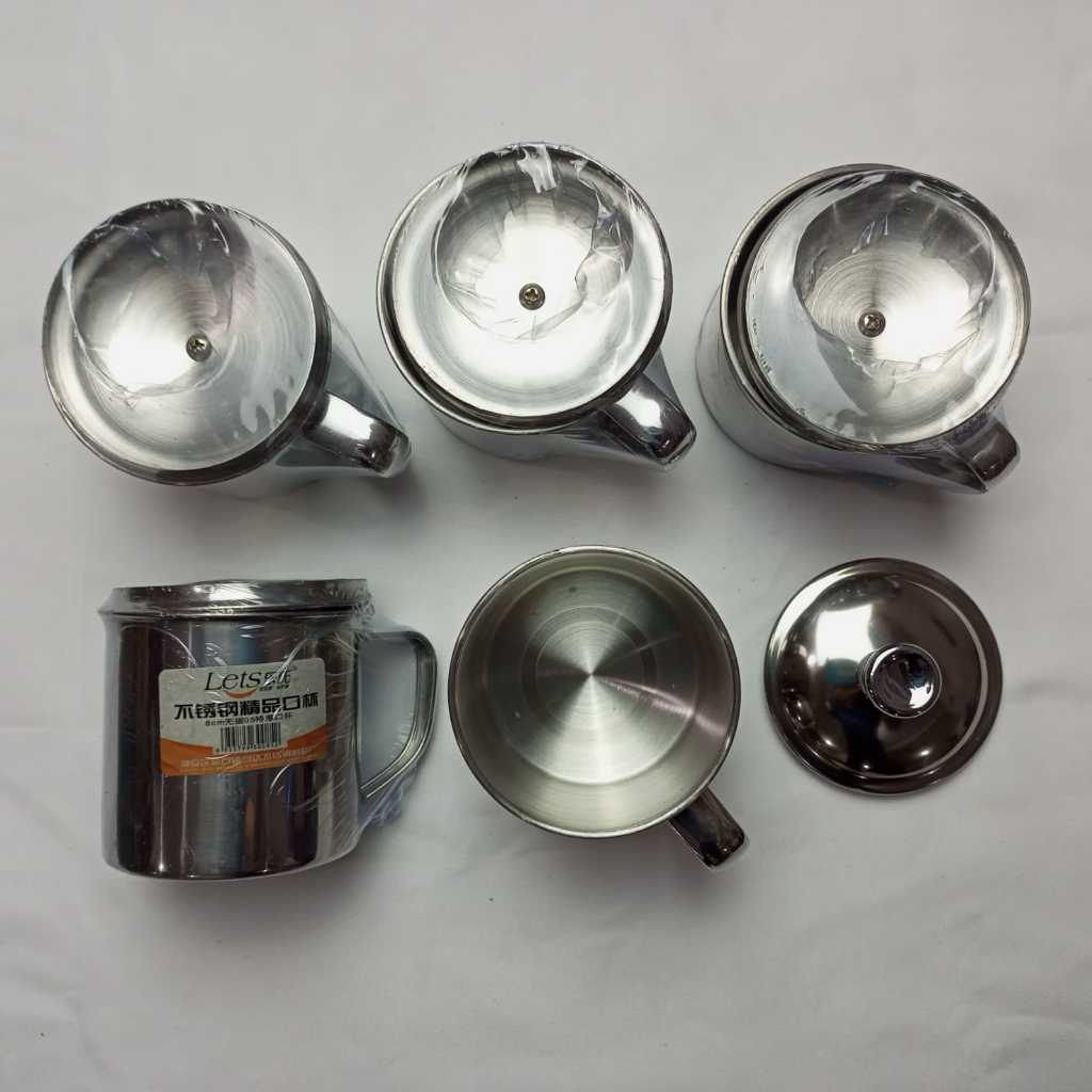 Cangkir stainless steel 8 cm mug stainless steel gelas stainless + tutup