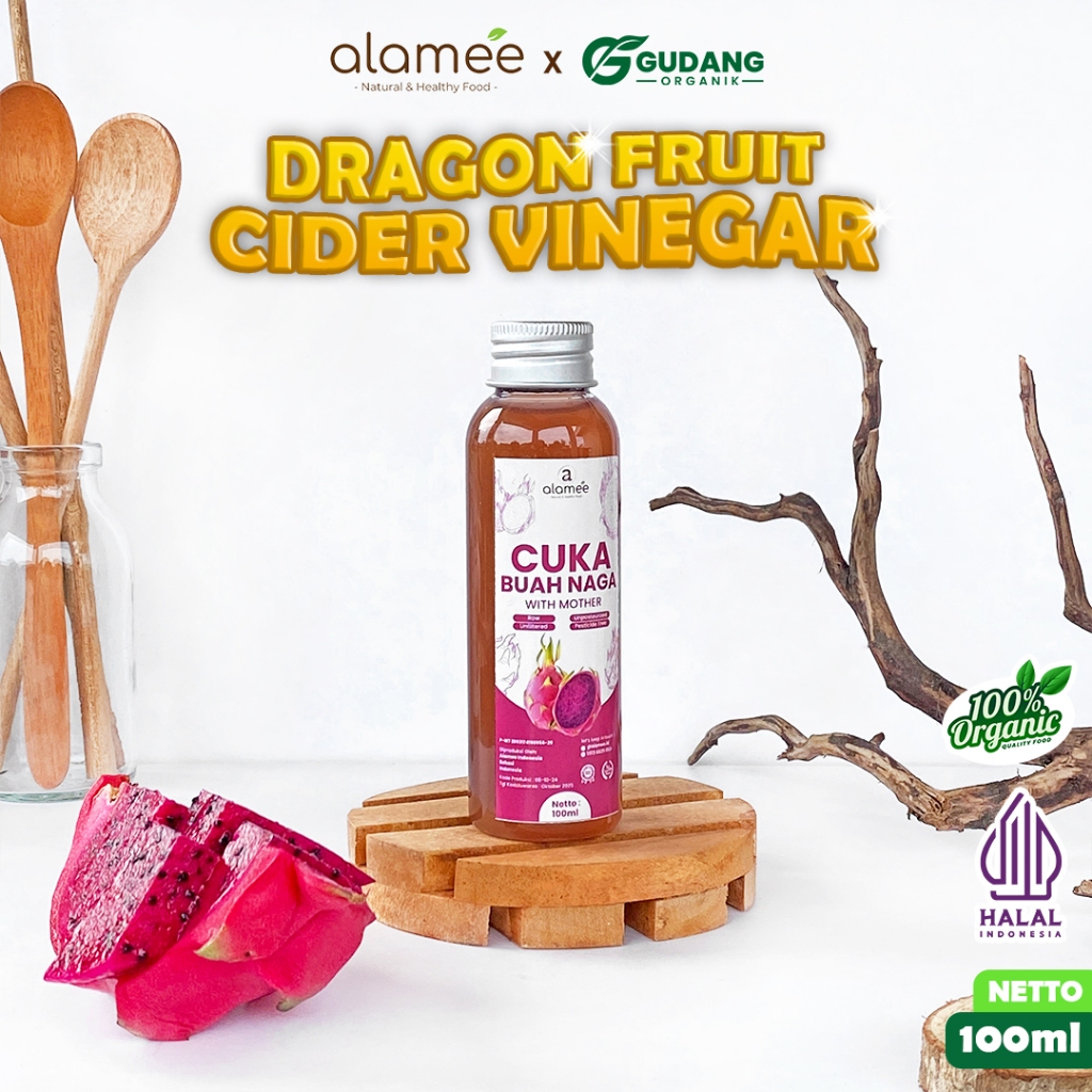 

ALAMEE Cuka Buah Naga Organik Dragon Fruit Cider Vinegar With Mother Fermentasi Probiotik 100ml
