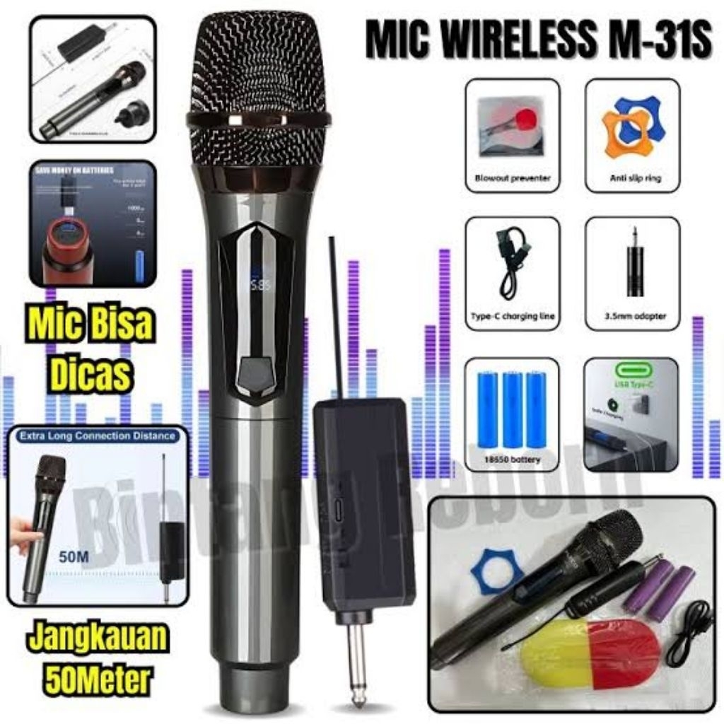 Mic Wireless Mic Tanpa Tali FLECO M-31S | RECHARGEABLE