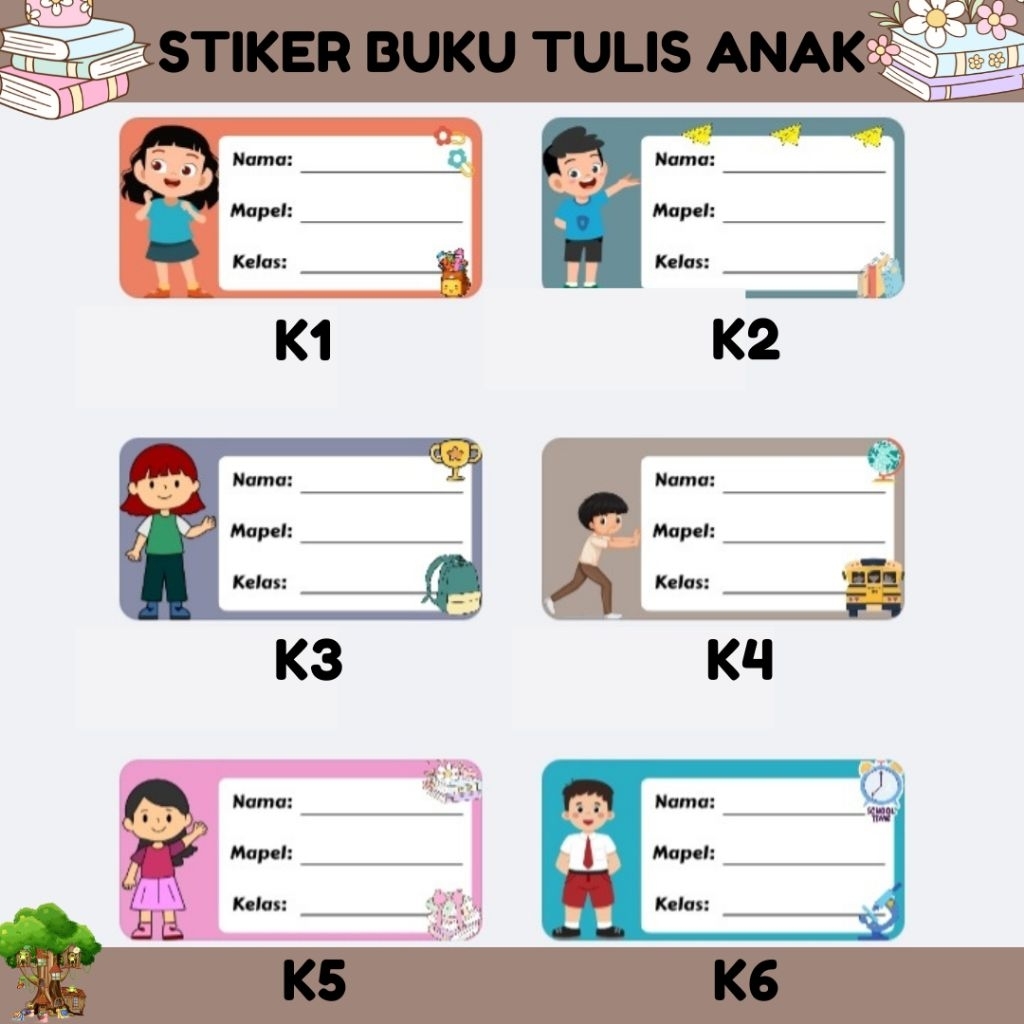 

24 PCS STIKER NAMA BUKU ANAK FULL COLOUR