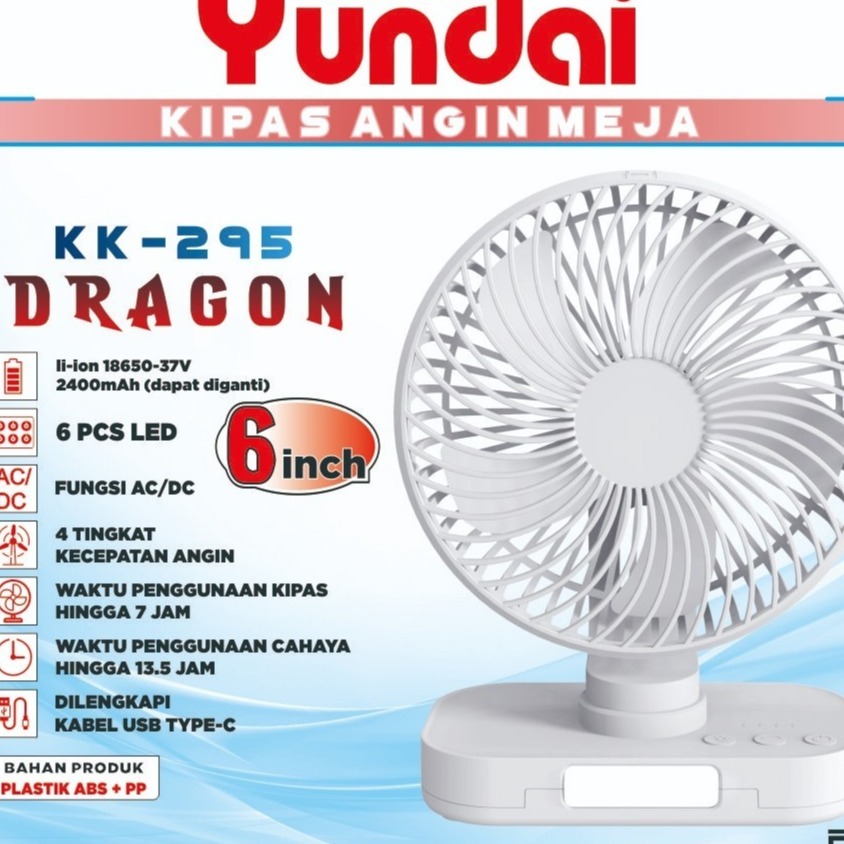 Kipas Angin Portable AC/DC / Kipas angin Meja 6 Inch KK-295 DRAGON KAWACHI