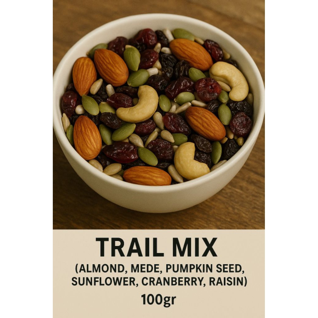 

Terlaris Trail Mix 100gr (Almond, Mede, Pumpkin Seed, Sunflower, Cranberry, Raisin) 100gr
