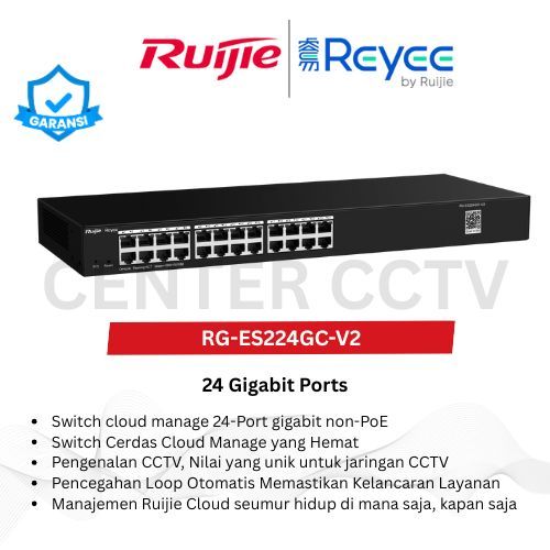 RG-ES224GC-V2 Ruijie , 24-Port Gigabit Smart Cloud Managed Non-PoE Switch