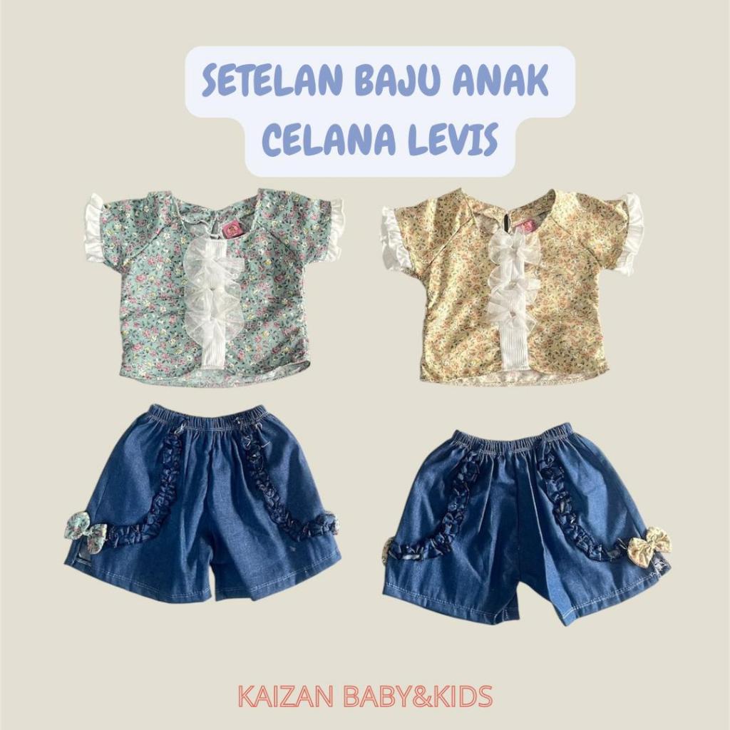 Setelan Baju Anak Perempuan Celana Levis – Pakaian Anak Cewek Modis & Nyaman / Set Kaos Atasan Lenga