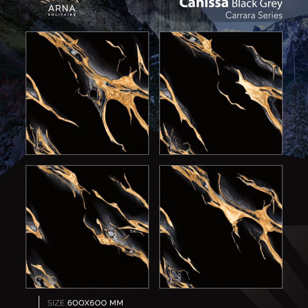 Granit Lantai 60x60 Hitam Motif Gold Cannisa Black Grey Arna