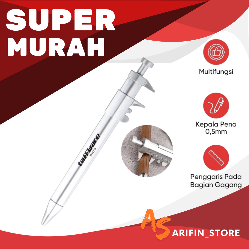 

Pena Pulpen Ballpoint Pen Caliber Measuring Tool Scale Rule - SIlver