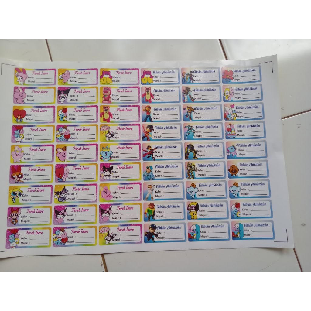 

Sticker kartu nama buku tulis