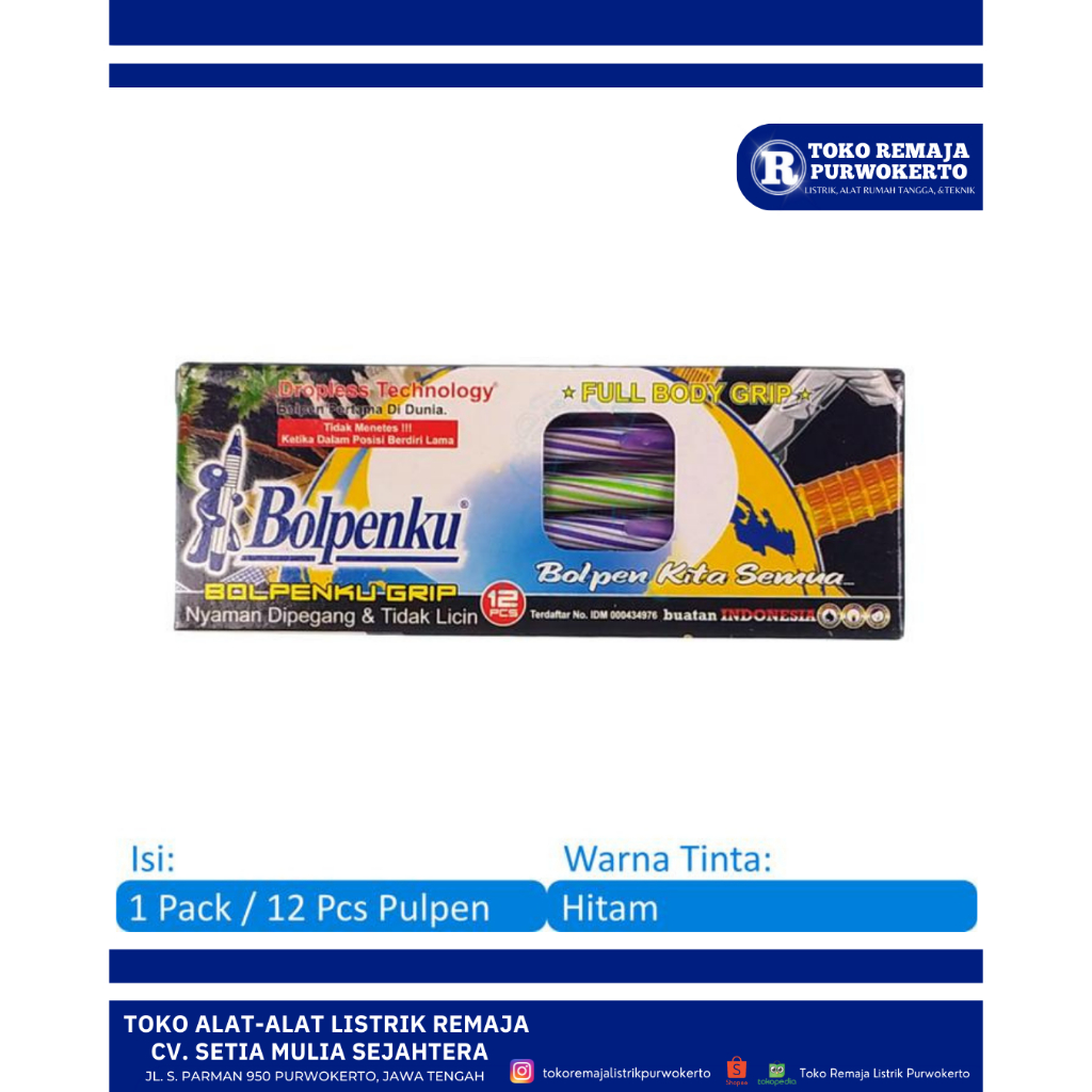 

Bolpenku Grip Pulpen Murah Motif Ulir - Hitam [1 Pack / 12 Pcs]