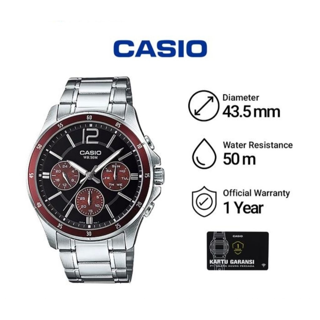 Casio Chronograph MTP-1374D-5A / MTP-1374D-5AVDF Jam Tangan Pria Original