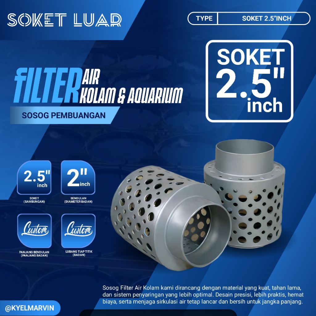 Pipa Filter Paralon 2,5" Inch (Soket Luar) Pembuangan Air Kolam Sosog Kolam 2,5" Inch Filter