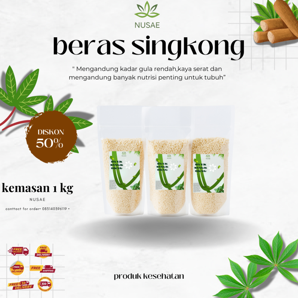 

Kemasan 1kg oyek/tiwul/nasi singkong original no.1 (makananan pengganti nas)