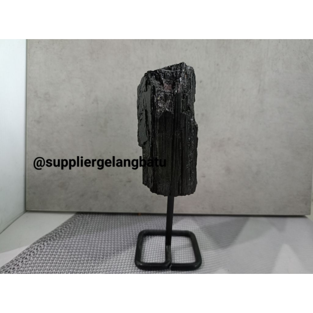 Natural Batu alam Black tourmaline with clear quartz stand