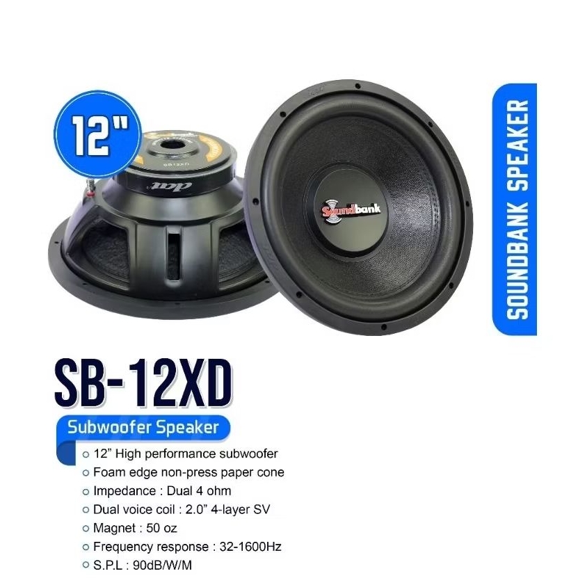 SPEAKER AUDIO CAR SUBWOOFER SOUNDBANK SB 12XD SB12 12 XD SB12XD 12 INCH " 12" 12IN SPIKER MOBIL AUTO