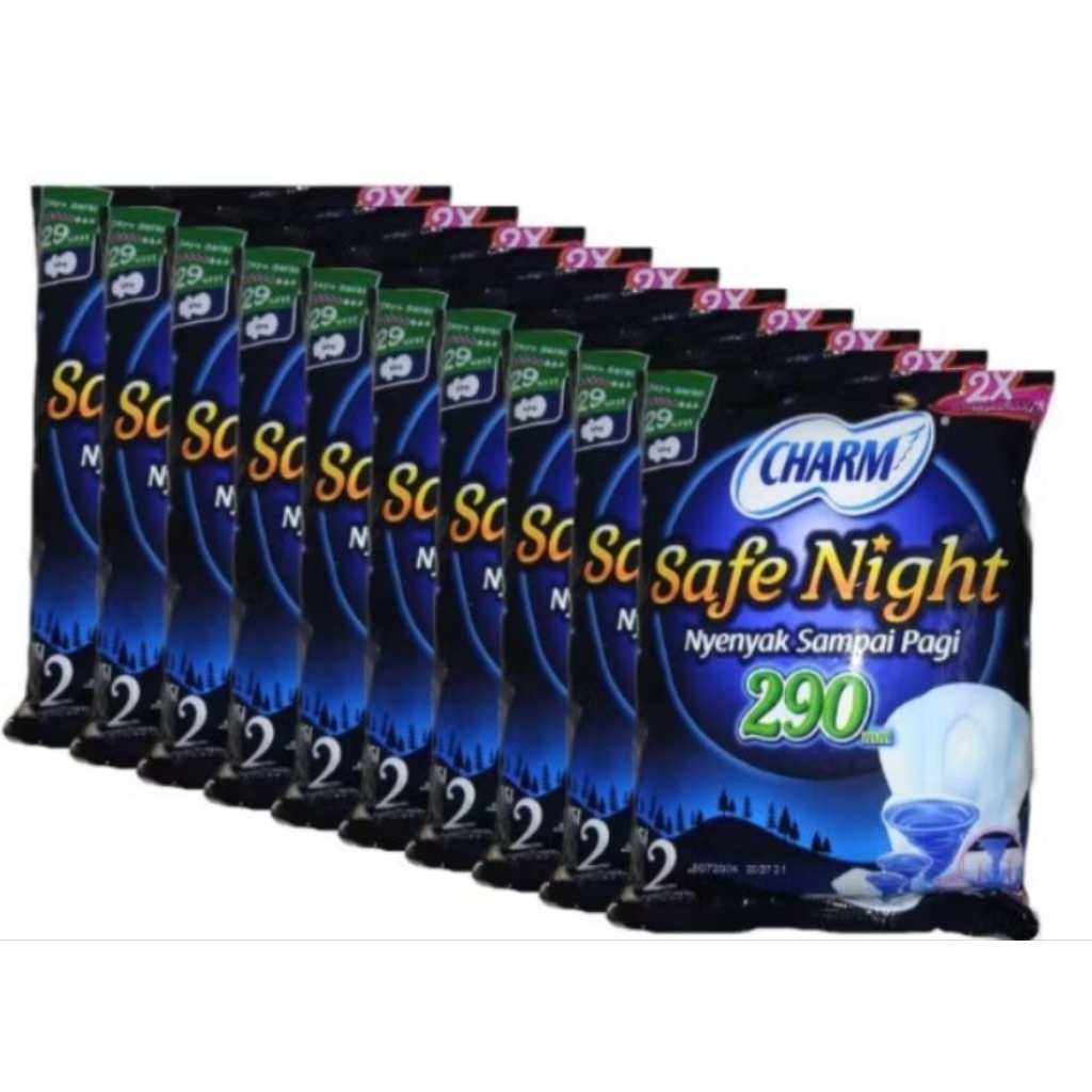 charm safe night 29 renceng  pack isi 2 pads pembalut wanita