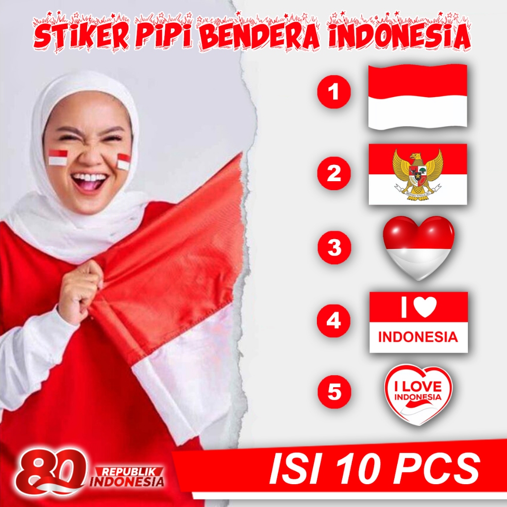 

Stiker Pipi Bendera Indonesia HUT RI 17an Agustus & suporter timnas Merah Putih tinggal tempel