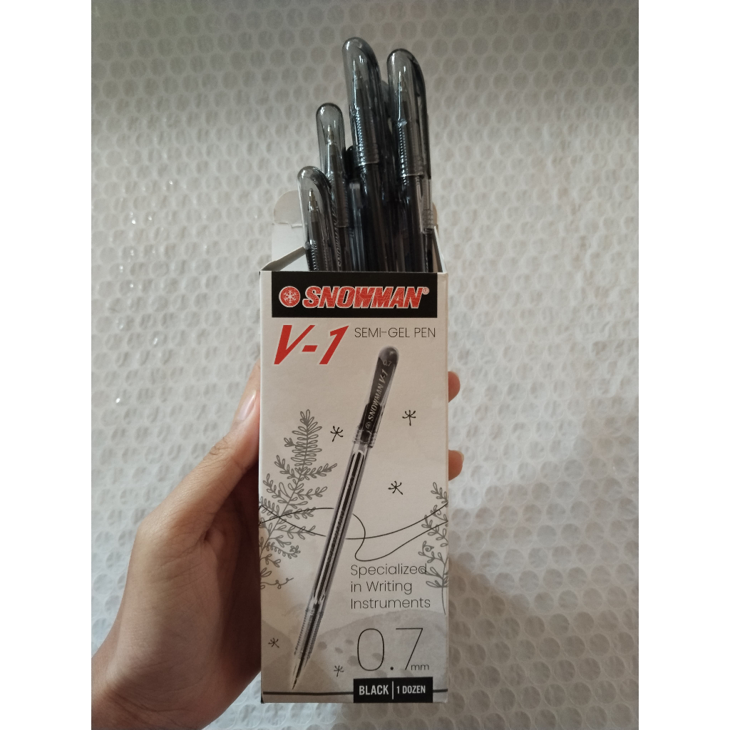 

12pc Pulpen Snowman V1 Semi Gel Pen Hitam 0.7mm