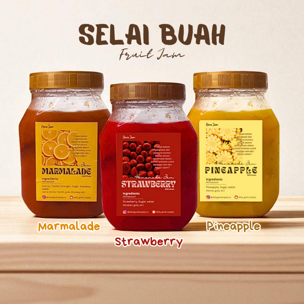 

Selai Buah Homemade 500gr | Strawberry – Nanas – Marmalade | Tanpa Pengawet & Pewarna