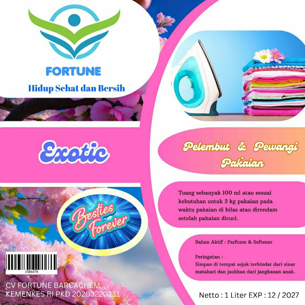Pewangi Pelembut Pakaian Softener 1 Liter Fortune , Bestie Forever , Pewangi Pakaian, Seperti Molto,