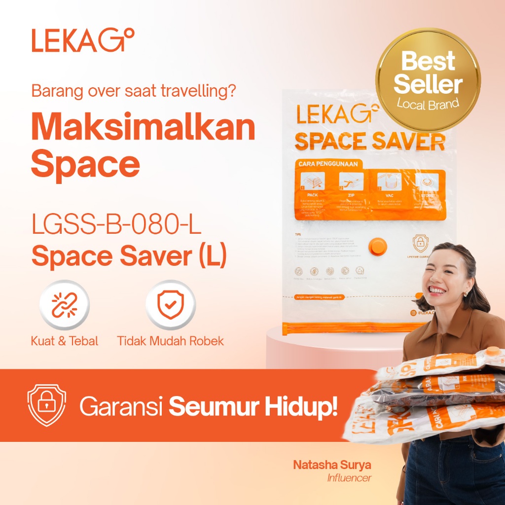 LEKA Go - Space Saver Size L - Plastik Vakum Kompresi Pakaian (Lifetime Guarantee)