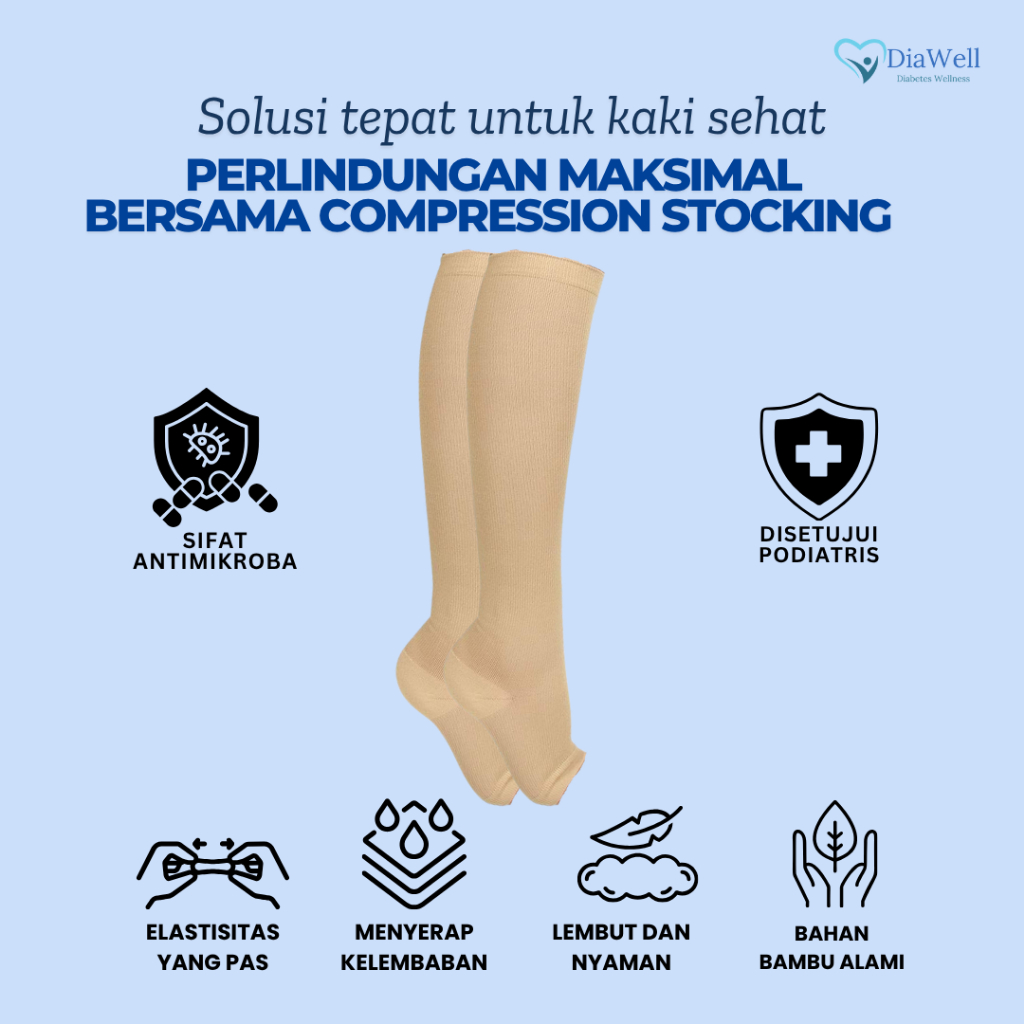Kaos Kaki Kompresi Anti Varises Diawell - Stocking Panjang, Pria Wanita, Cocok untuk Aktivitas Sehar